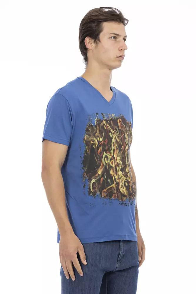 Blue Cotton Men V-Neck T-Shirt