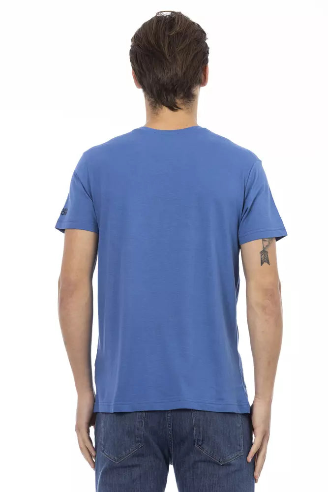 Blue Cotton Men V-Neck T-Shirt