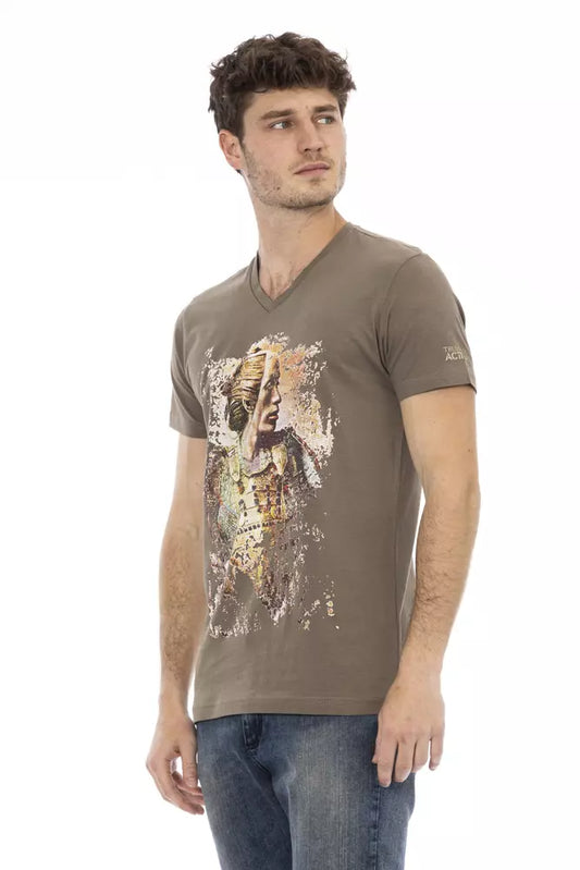 Brown Cotton Men V-Neck T-Shirt