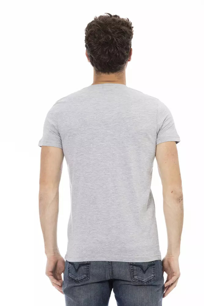 Gray Cotton Men V-Neck T-Shirt