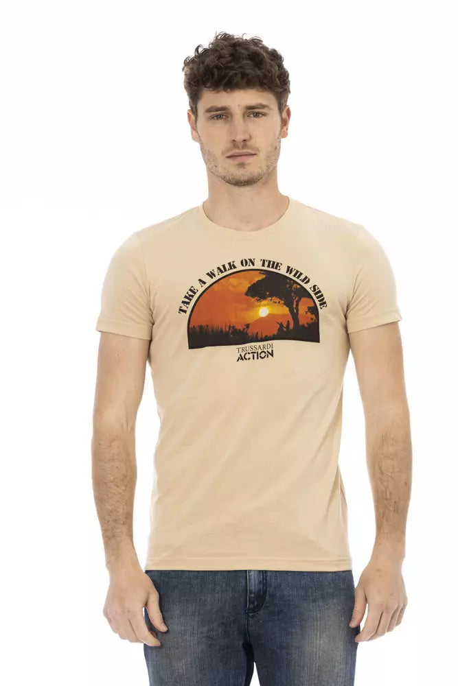 Beige Cotton Men T-Shirt