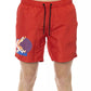 Red Polyester Men Swim Short