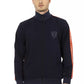 Blue Polyester Men Sweater with Zip and Side Pockets