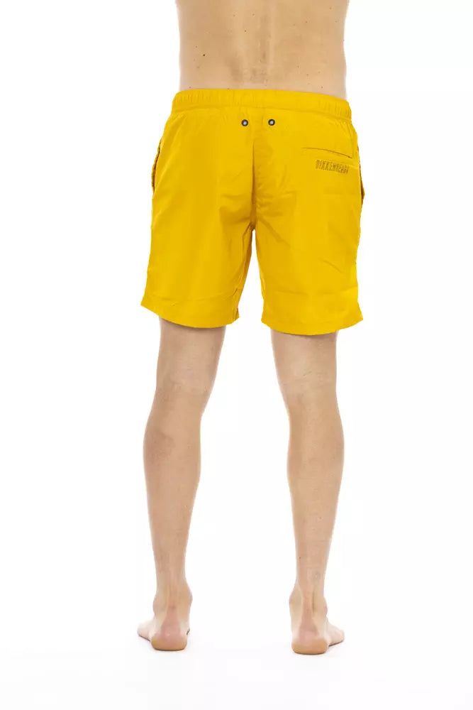 Yellow Polyester Men Swim Shorts