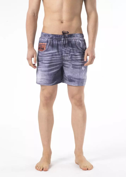 Blue Polyester Men Swimwear