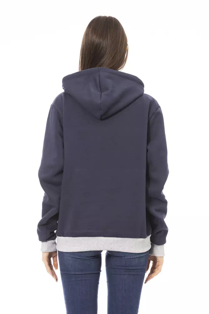 Blue Cotton Women Hoodie