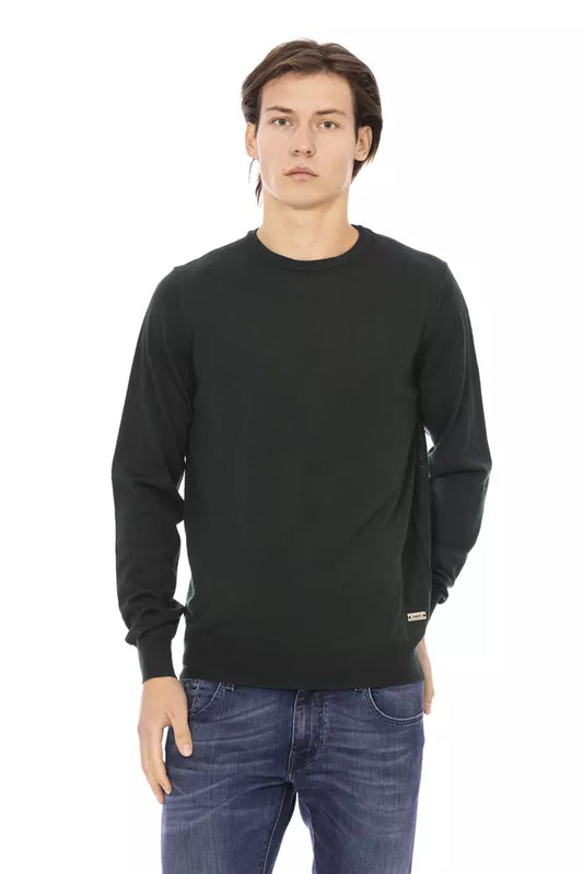 Green Fabric Men Crewneck Sweater