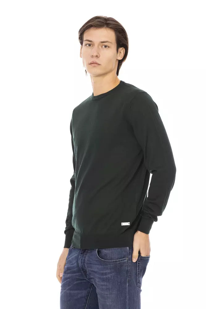 Green Fabric Men Crewneck Sweater