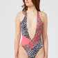 Fuchsia Polyester Women Swimsuit