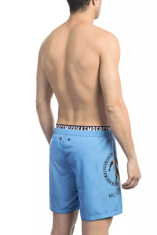 Light Blue Polyester Men Swim Short