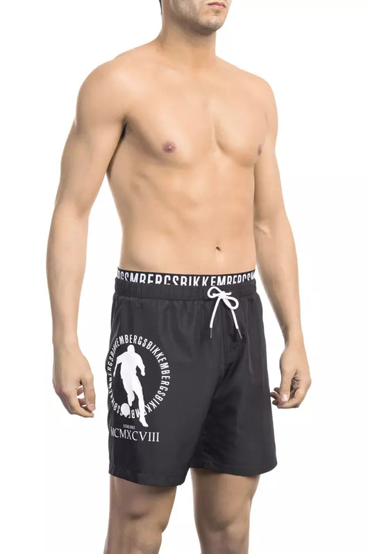 Black Polyester Men Swim Short