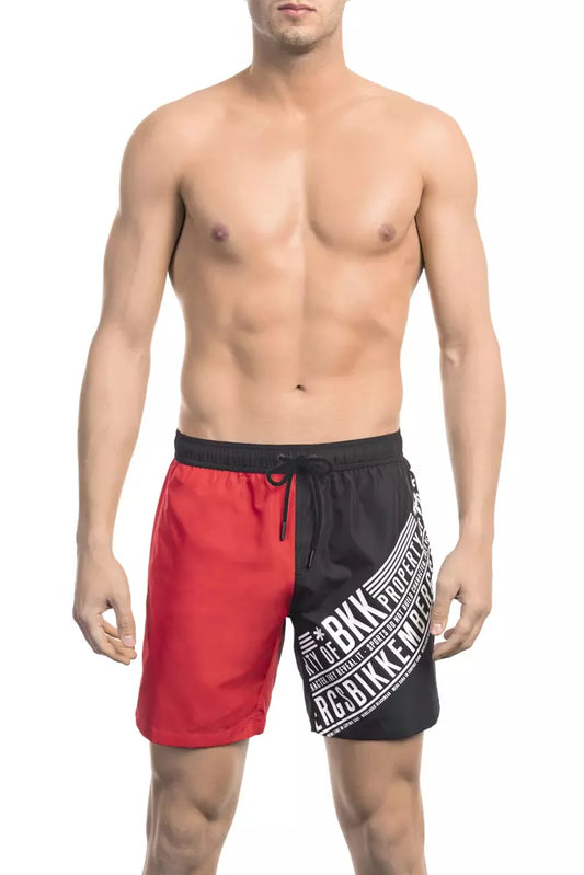 Red Polyester Men Swim Short