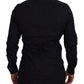 Elegant Black Slim Fit Dress Shirt with Crown Embroidery