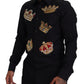 Elegant Black Slim Fit Dress Shirt with Crown Embroidery