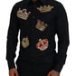 Elegant Black Slim Fit Dress Shirt with Crown Embroidery