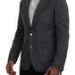 Elegant Gray Wool Blazer with Bee Crown Embroidery