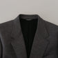 Elegant Gray Wool Blazer with Bee Crown Embroidery