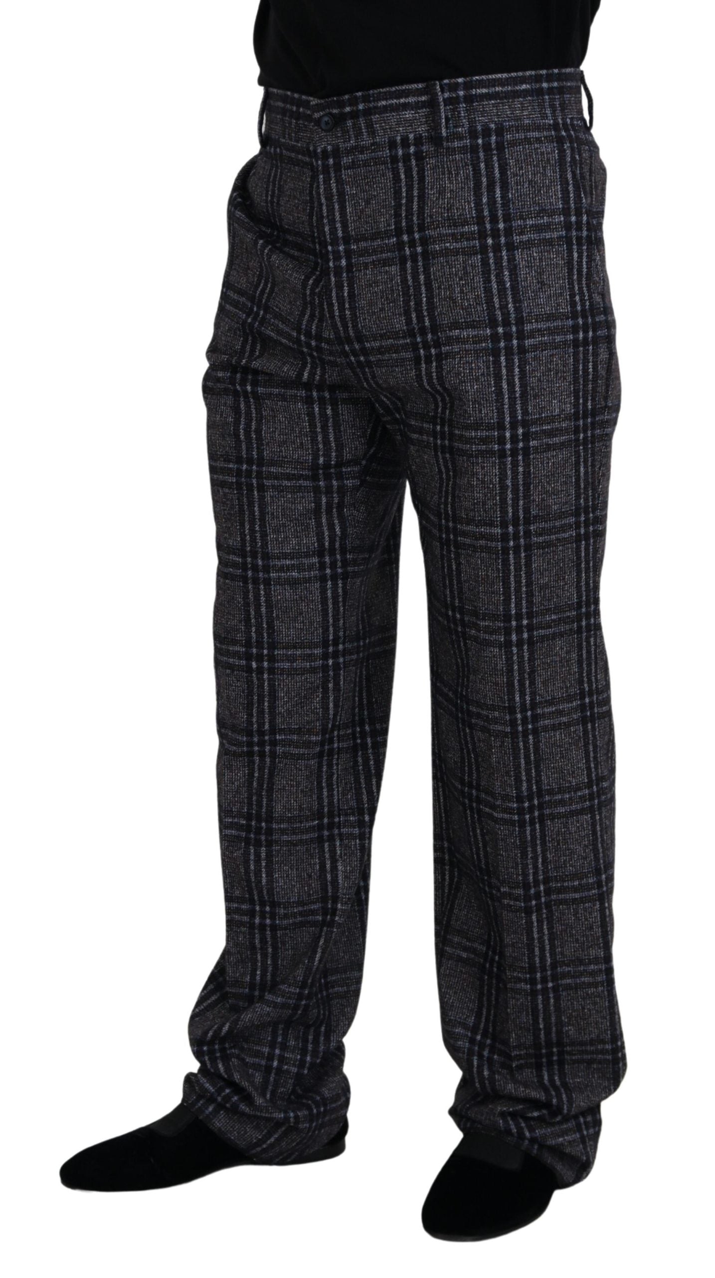 Elegant Gray Checkered Alpaca Blend Pants