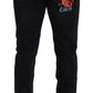 Sleek Black Cotton Blend Denim Pants