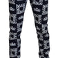 Elegant Crown Print Denim Pants