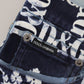 Elegant Crown Print Denim Pants