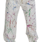 Chic White Splash Print Denim Pants