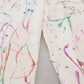 Chic White Splash Print Denim Pants