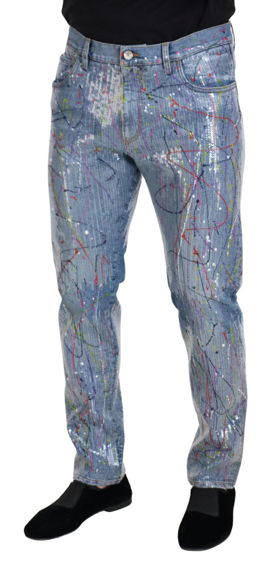 Exquisite Color Splash Denim Pants