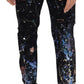 Exquisite Color Splash Print Denim Pants