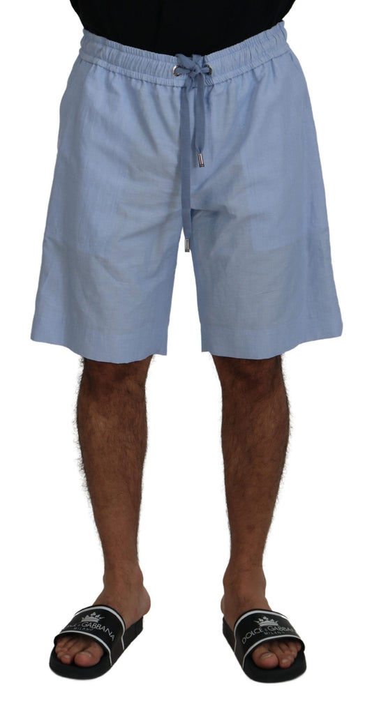 Elegant Light Blue Linen-Cotton Summer Shorts