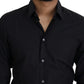 Elegant Slim Fit Black Cotton Dress Shirt