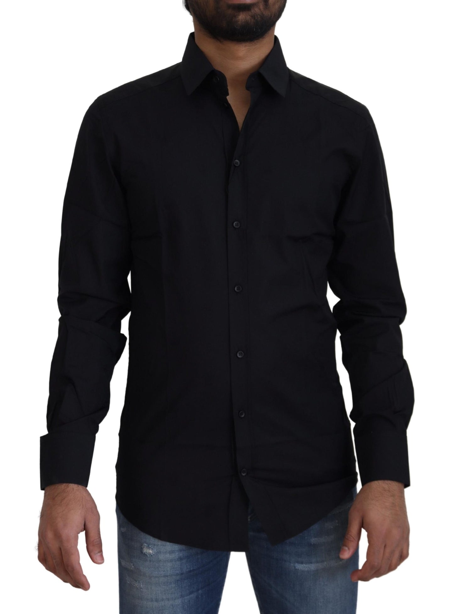 Chic Black Cotton Dress Shirt