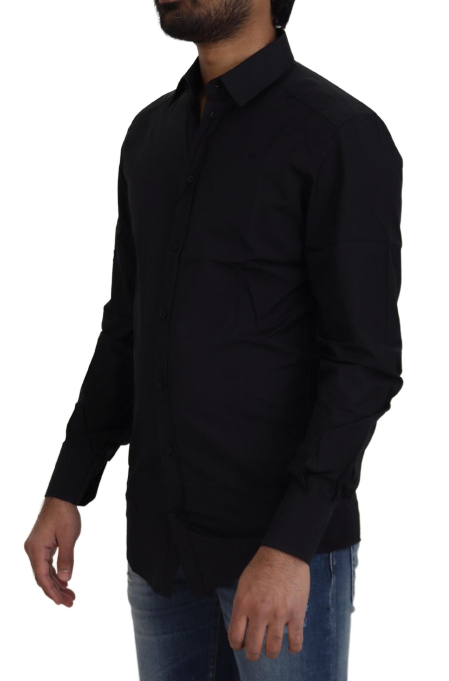 Chic Black Cotton Dress Shirt