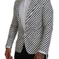 Elegant White Striped Single Breasted Blazer