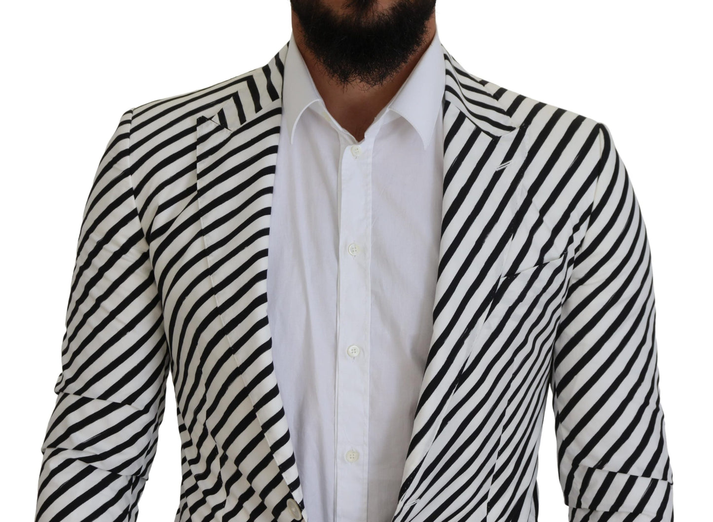 Elegant White Striped Single Breasted Blazer