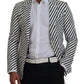 Elegant White Striped Single Breasted Blazer