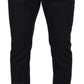 Elegant Black Striped Wool Blend Trousers