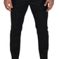 Elegant Black Striped Wool Blend Trousers