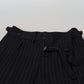 Elegant Black Striped Wool Blend Trousers