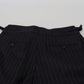 Elegant Black Striped Wool Blend Trousers