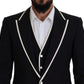 Elegant Black and White Slim Fit Three Piece Suit