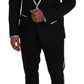 Elegant Black and White Slim Fit Three Piece Suit