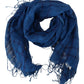 Blue Linen Shawl Foulard Fringes Scarf