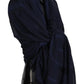 Dark Blue Wool Neck Wrap Shawl Fringes Scarf
