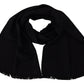 Black Wool Neck Wrap Shawl Fringes Scarf
