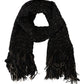 Black Wool Knitted Wrap Foulard Fringe Scarf