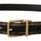 Black Two-toned Leather Gold Engraved Buckle Belt