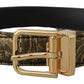 Black Two-toned Leather Gold Engraved Buckle Belt