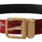 Red Multicolor Leather Belt with Gold-Tone Buckle