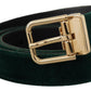 Emerald Velvet Designer Belt with Golden Buckle